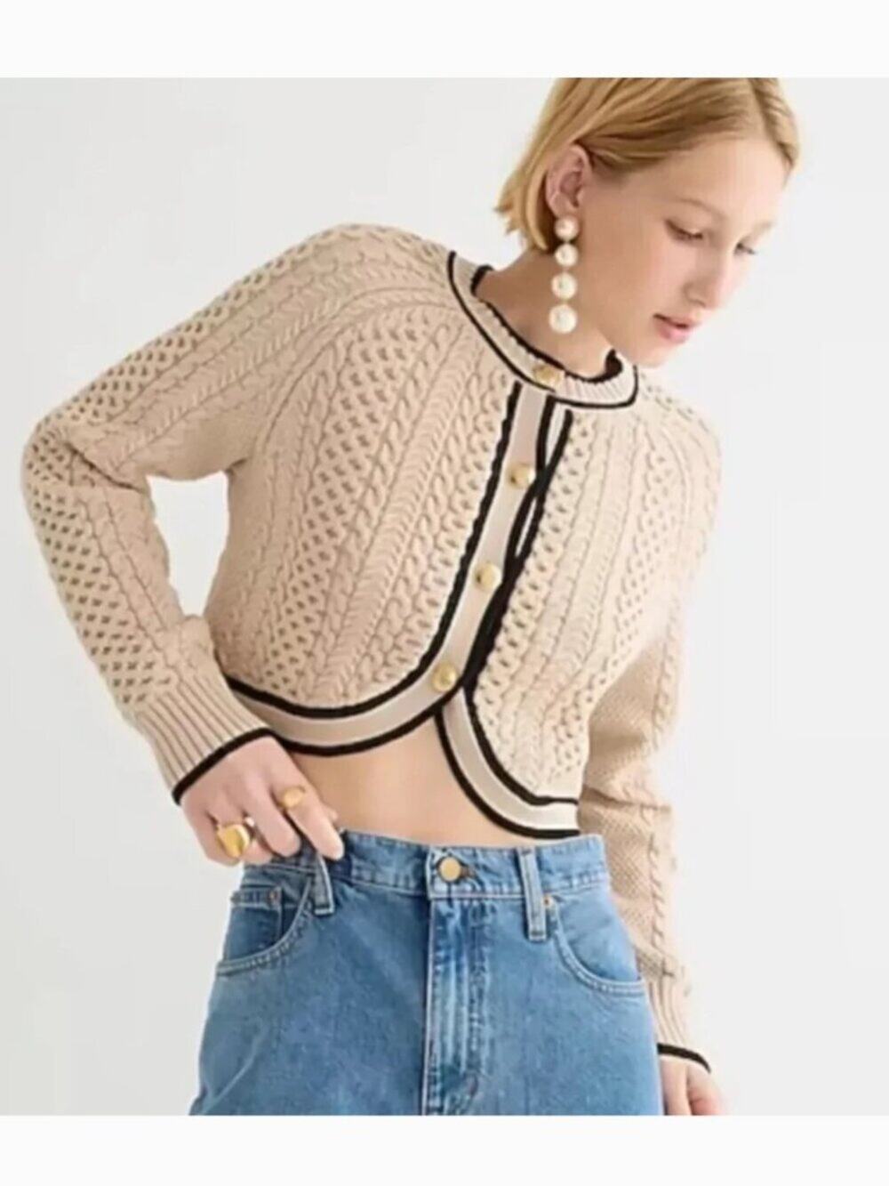 J. Crew Cropped Cable-Knit Sweater Lady Jacket